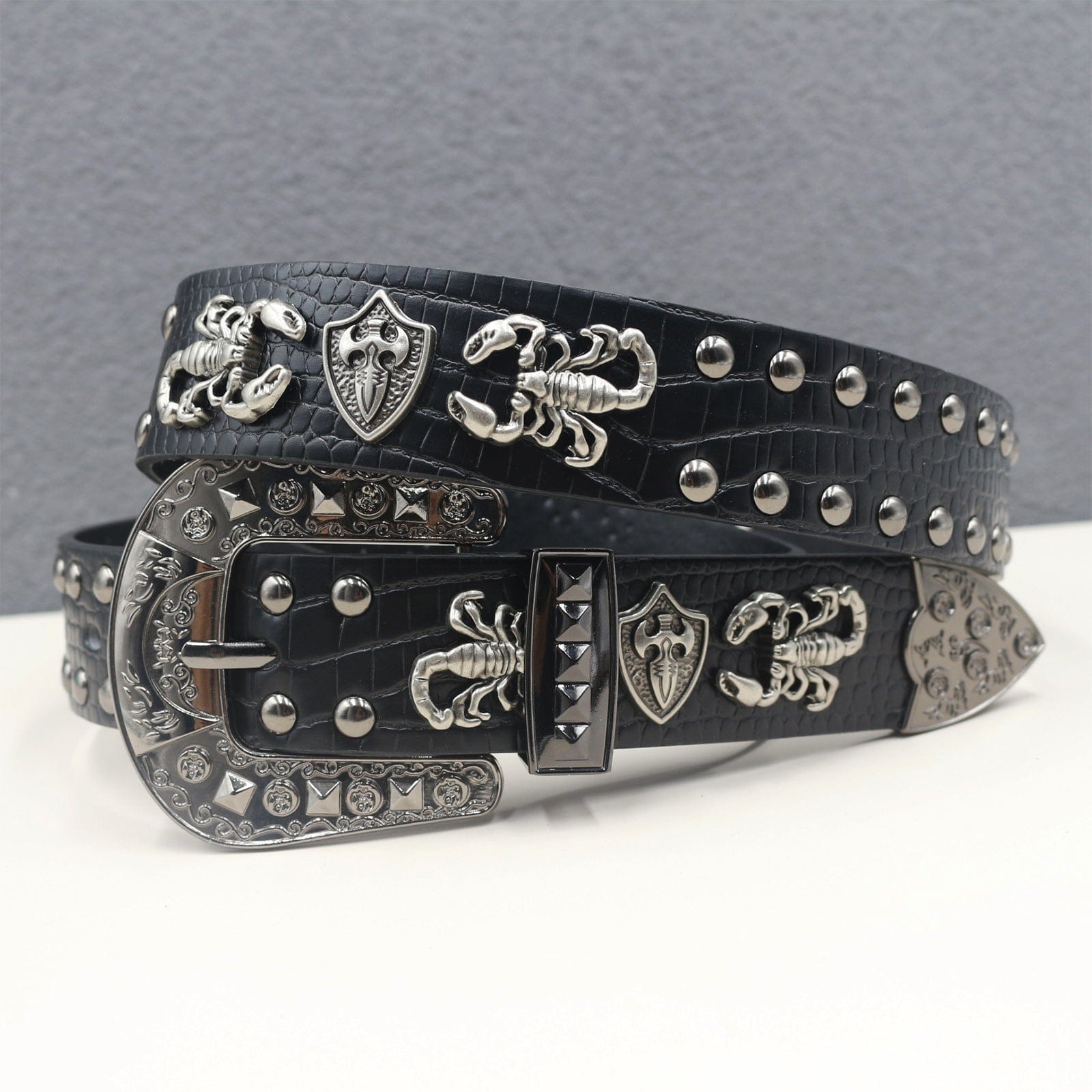Kobine Men's Punk Scorpion Studded Belts