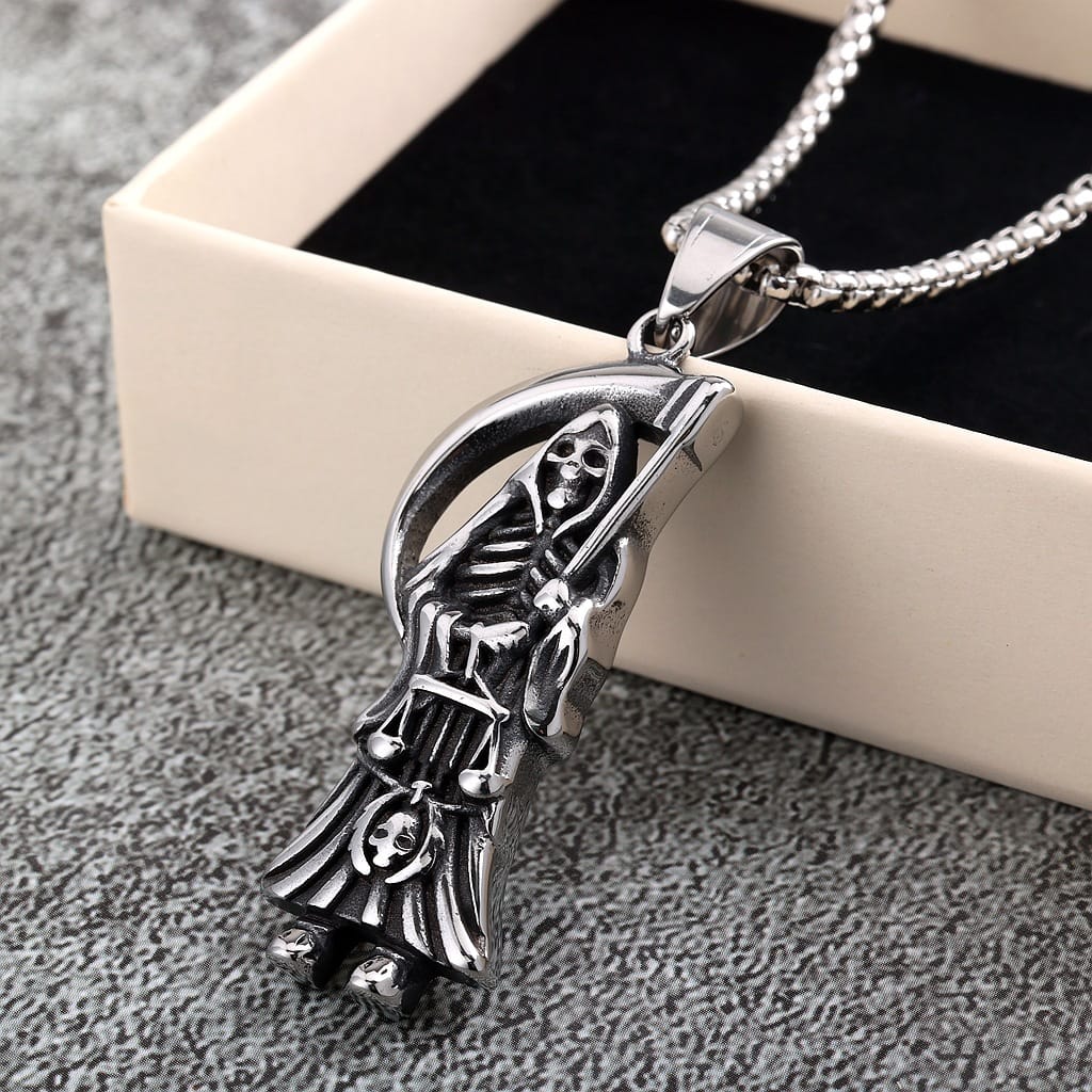 Kobine Men's Punk Scythe Skull Necklace