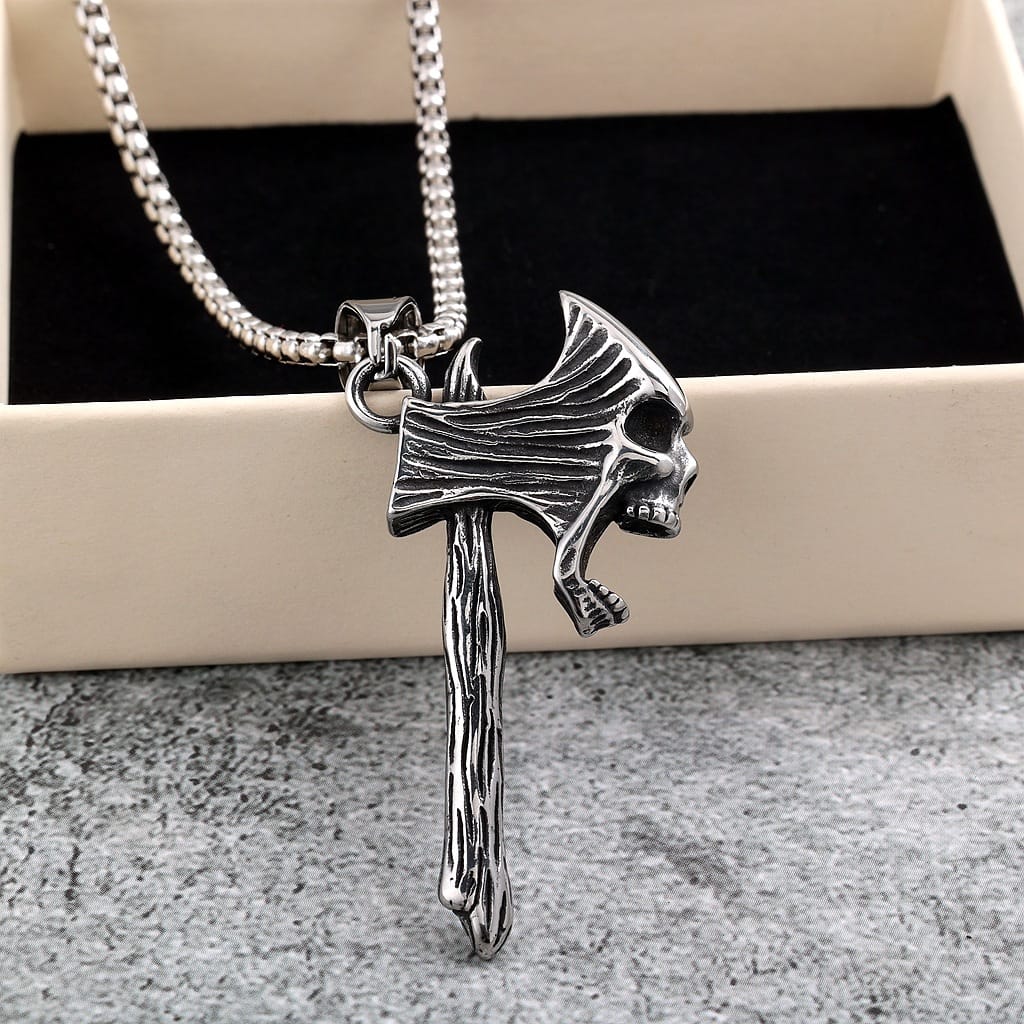 Kobine Men's Punk Skull Axe Necklace