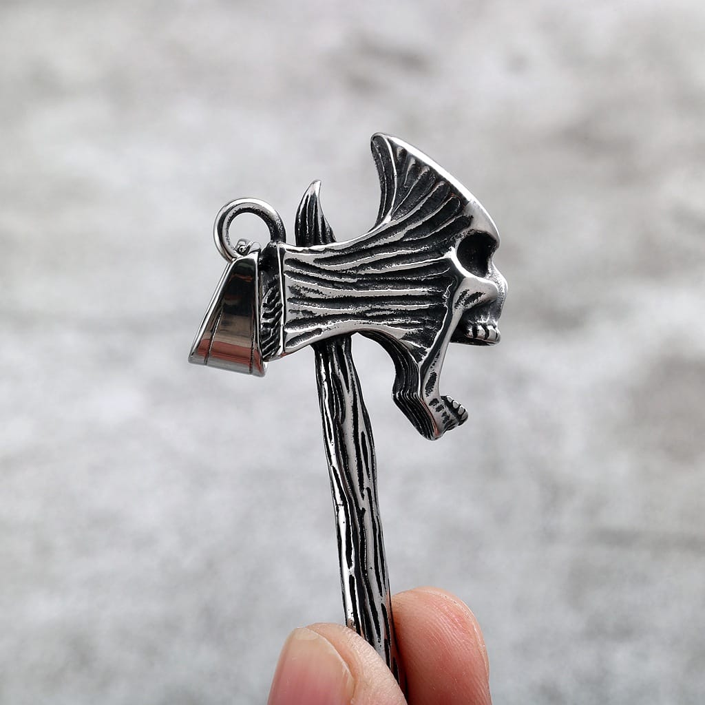 Kobine Men's Punk Skull Axe Necklace