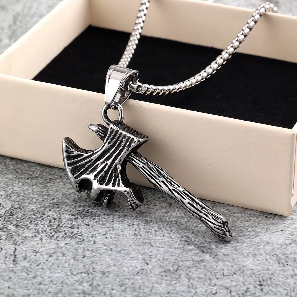 Kobine Men's Punk Skull Axe Necklace