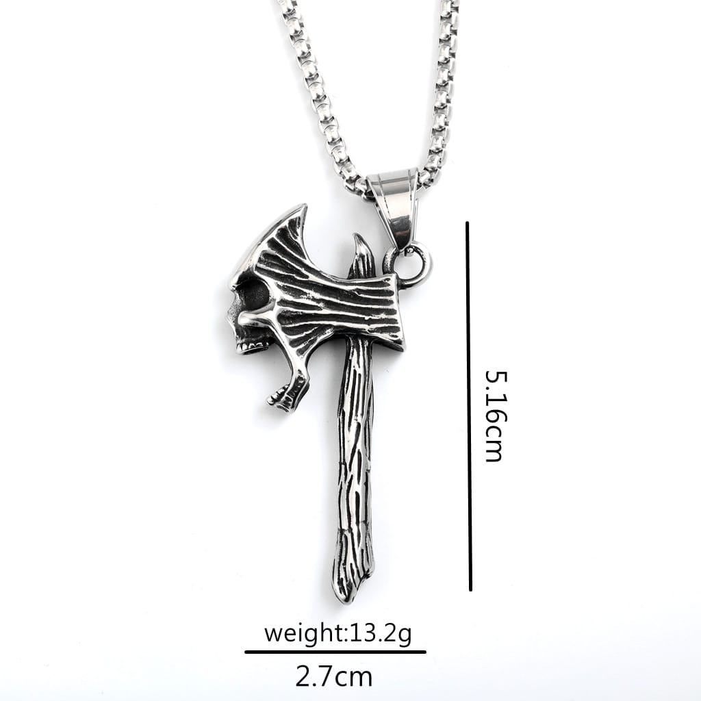 Kobine Men's Punk Skull Axe Necklace