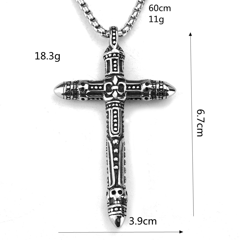 Kobine Men's Punk Skull Carved Cross Pendant Necklace