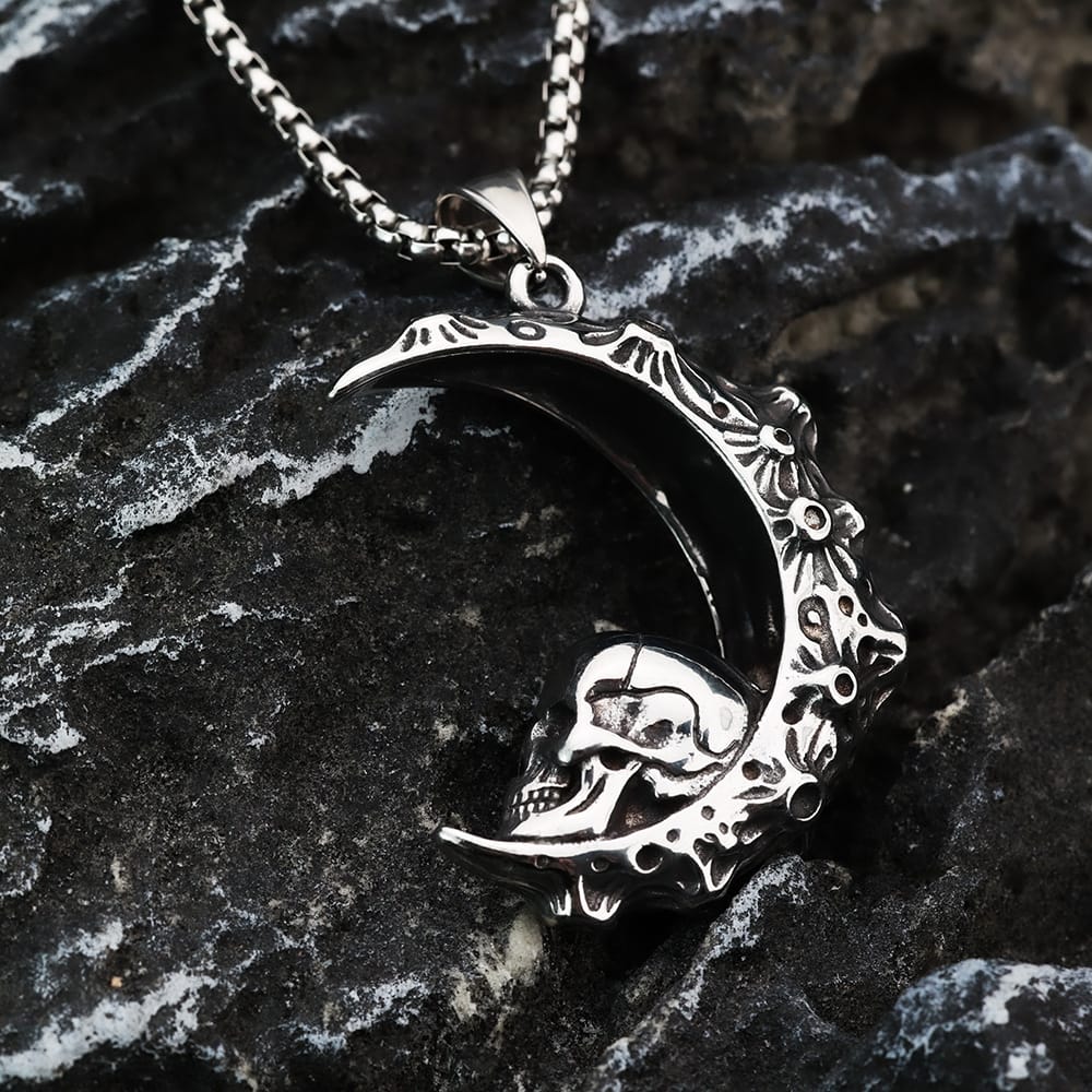 Kobine Men's Punk Skull Crescent Pendant Necklace