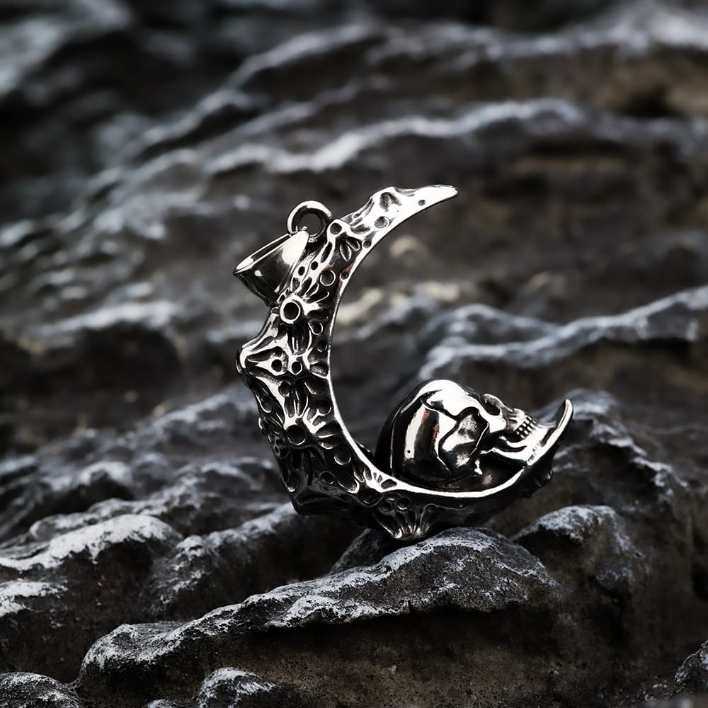 Kobine Men's Punk Skull Crescent Pendant Necklace