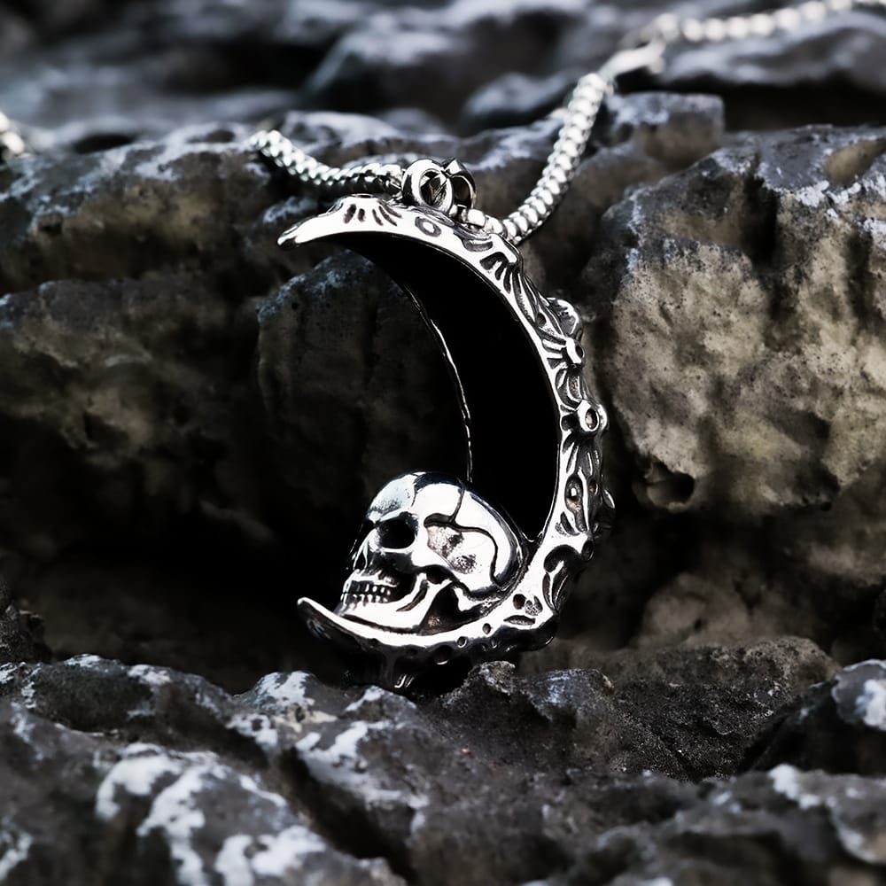 Kobine Men's Punk Skull Crescent Pendant Necklace