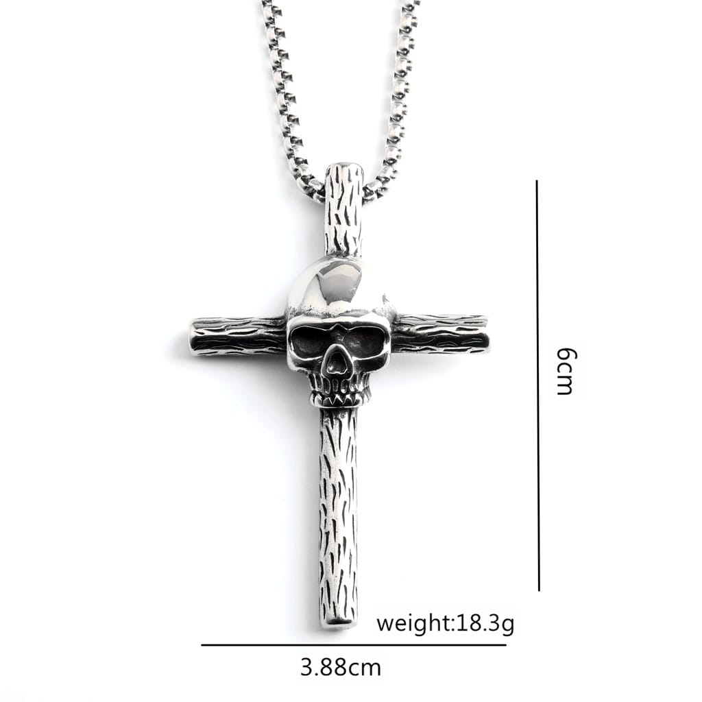 Kobine Men's Punk Skull Cross Necklace