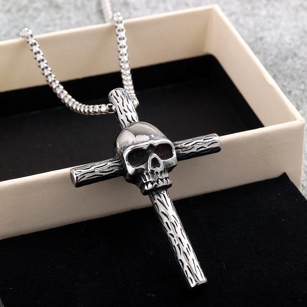 Kobine Men's Punk Skull Cross Necklace