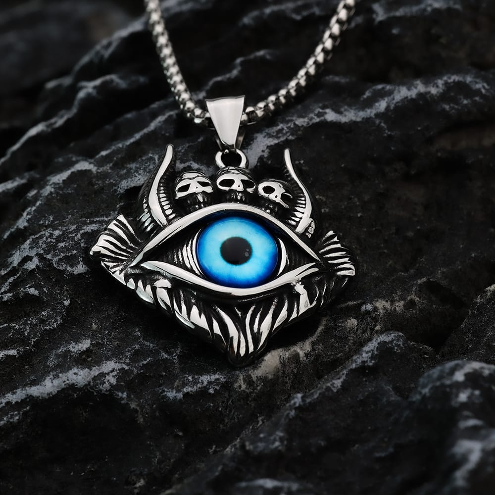 Kobine Men's Punk Skull Evil Eye Pendant Necklace