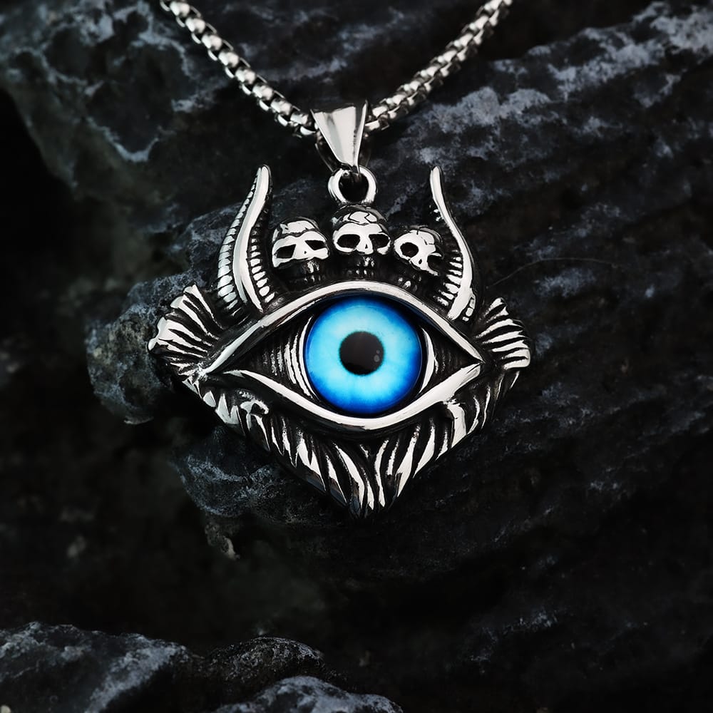 Kobine Men's Punk Skull Evil Eye Pendant Necklace