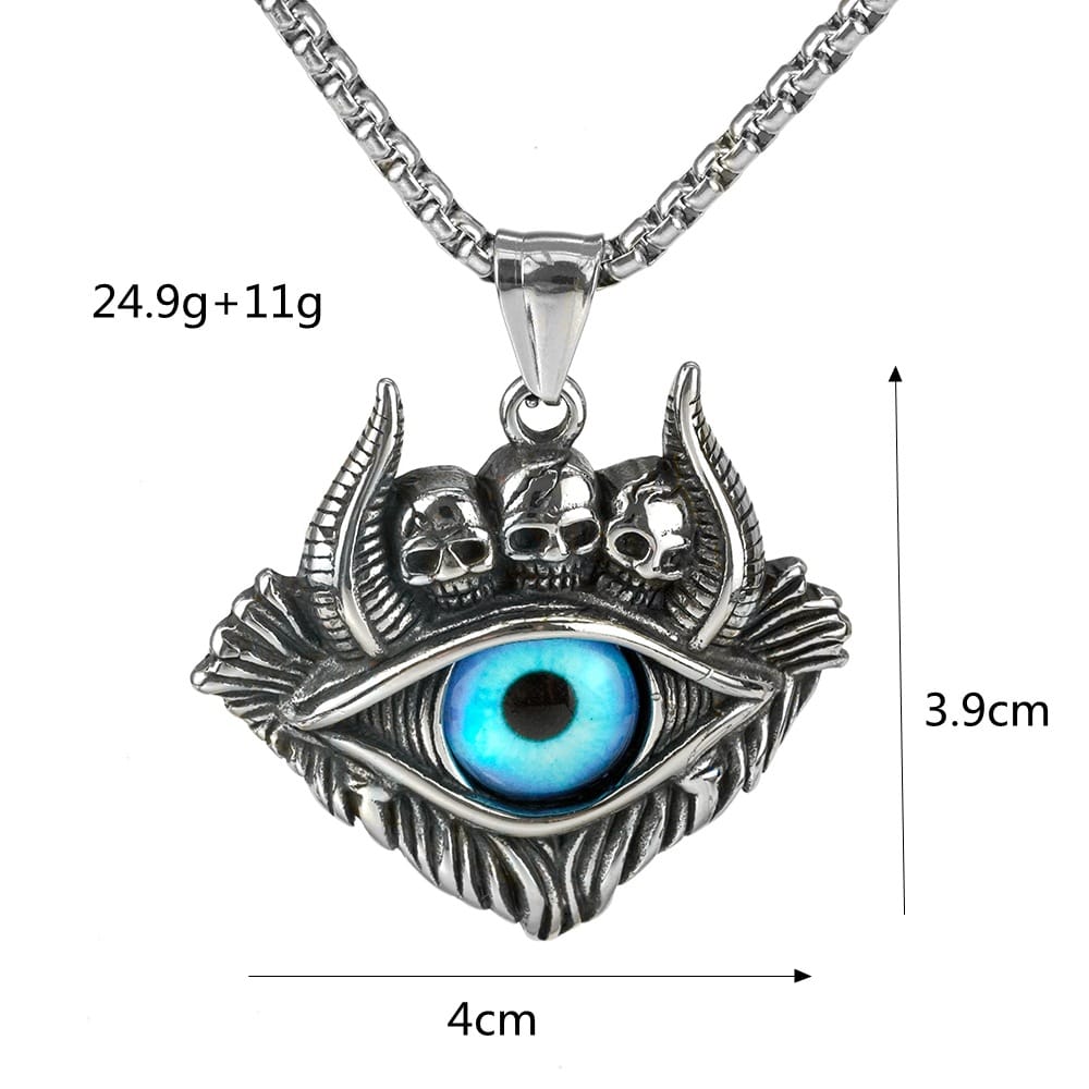 Kobine Men's Punk Skull Evil Eye Pendant Necklace