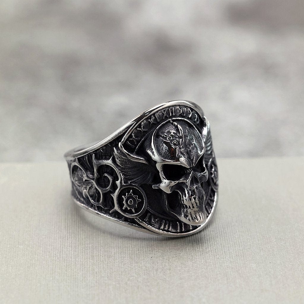 Anello Scheletrico Largo JewelryWe – Acciaio 316L, Design Colonna Vertebrale, Unisex Gotico Punk