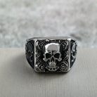 Kobine Men's Punk Skull Rose Ring