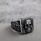 Kobine Men's Punk Skull Rose Ring