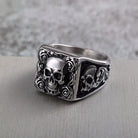 Kobine Men's Punk Skull Rose Ring