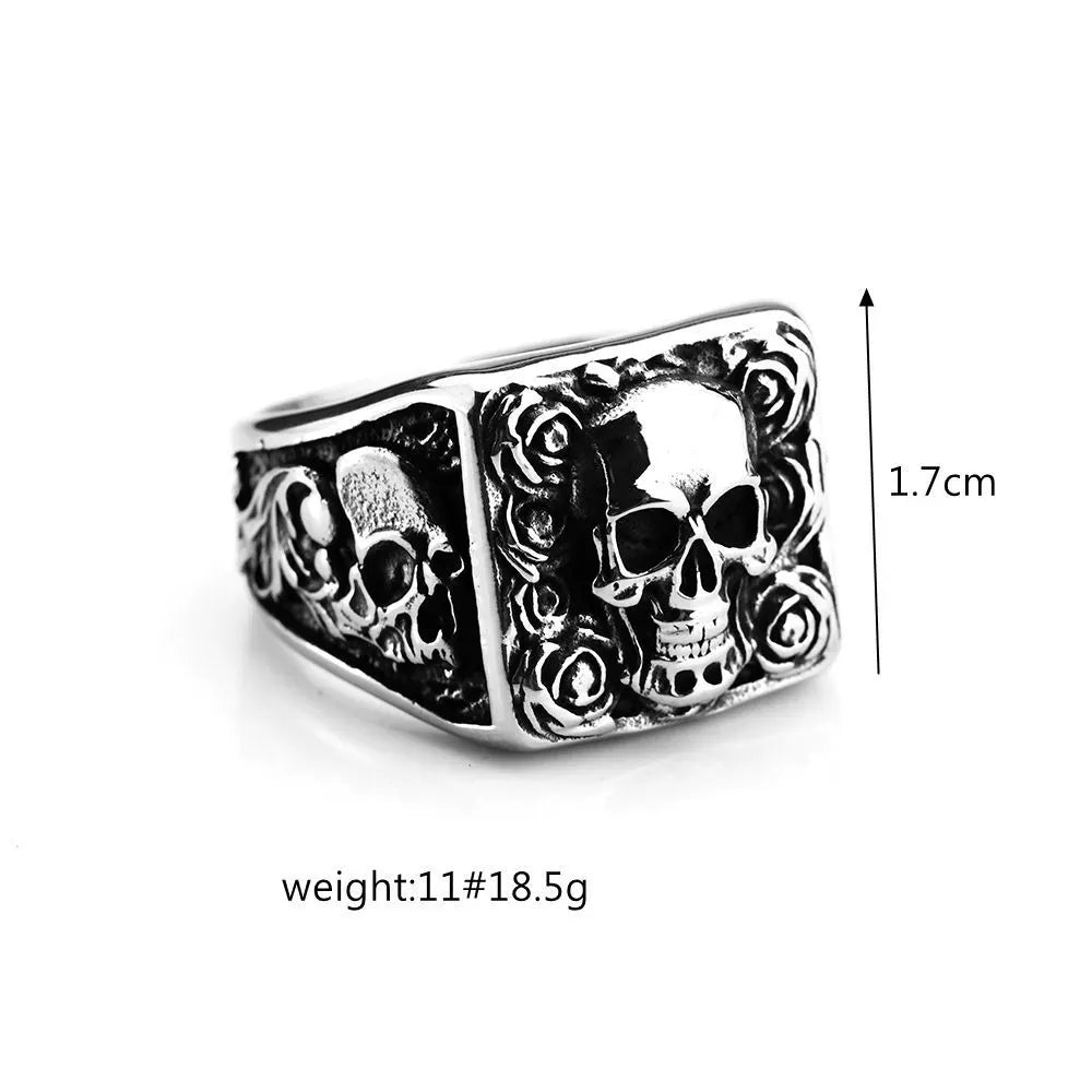 Kobine Men's Punk Skull Rose Ring