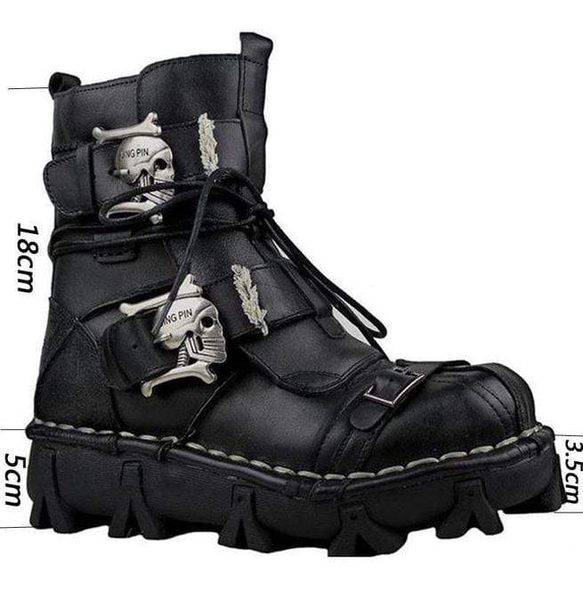 Kobine Men's Punk Skull Straps Cowhide Leather Boots