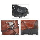 Kobine Men's Punk Skull Straps Cowhide Leather Boots