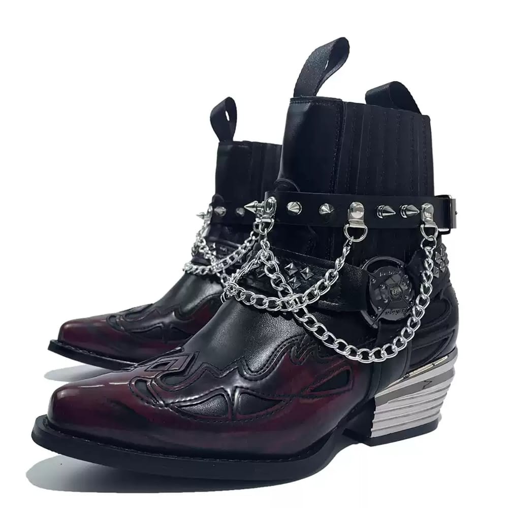 Kobine Men's Punk Spiked Chain Motorcycle Boots