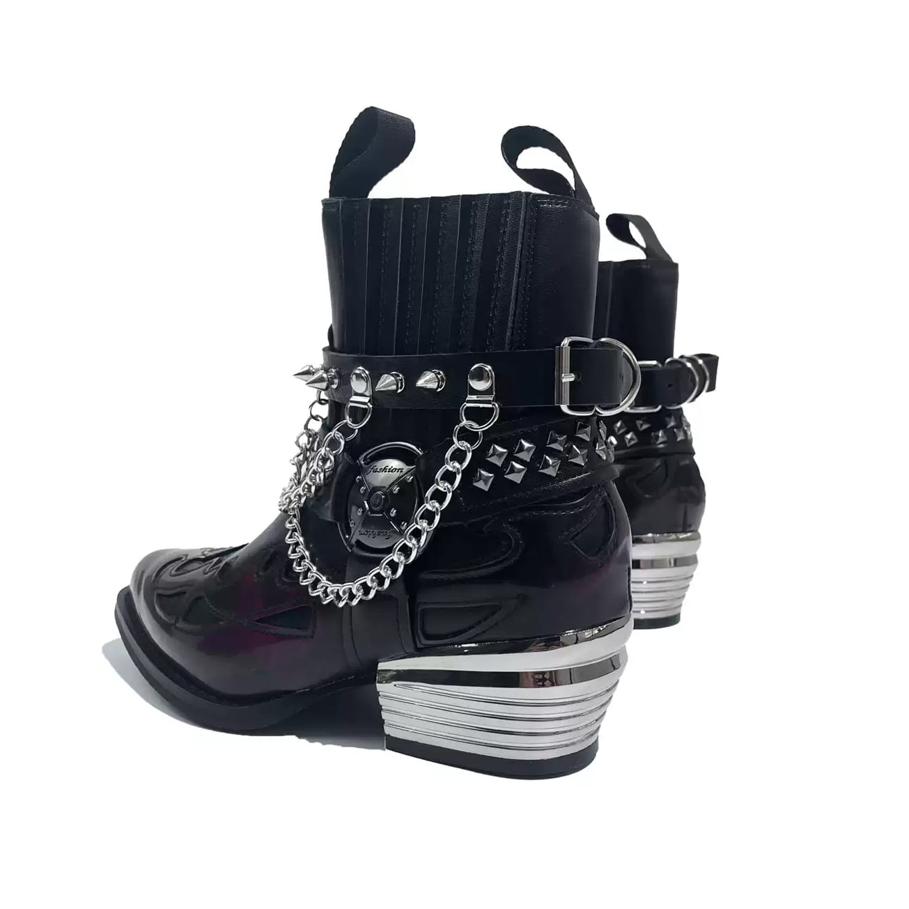Kobine Men's Punk Spiked Chain Motorcycle Boots