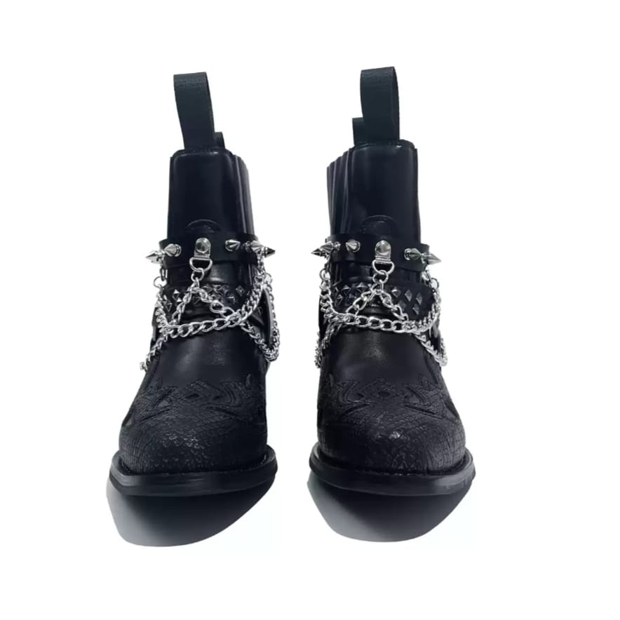 Kobine Men's Punk Spiked Chain Motorcycle Boots
