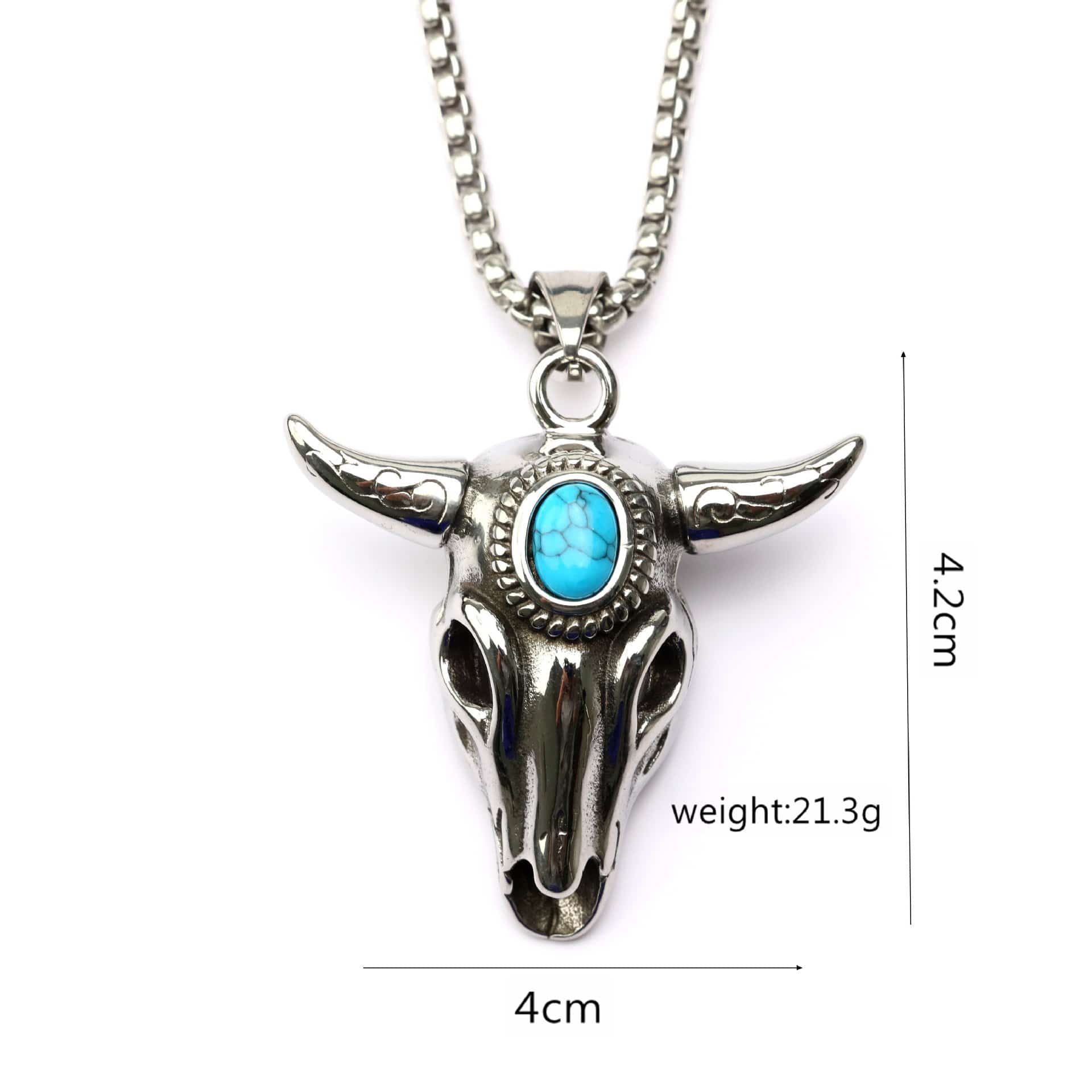 Kobine Men's Punk Turquoise Bull Head Necklace
