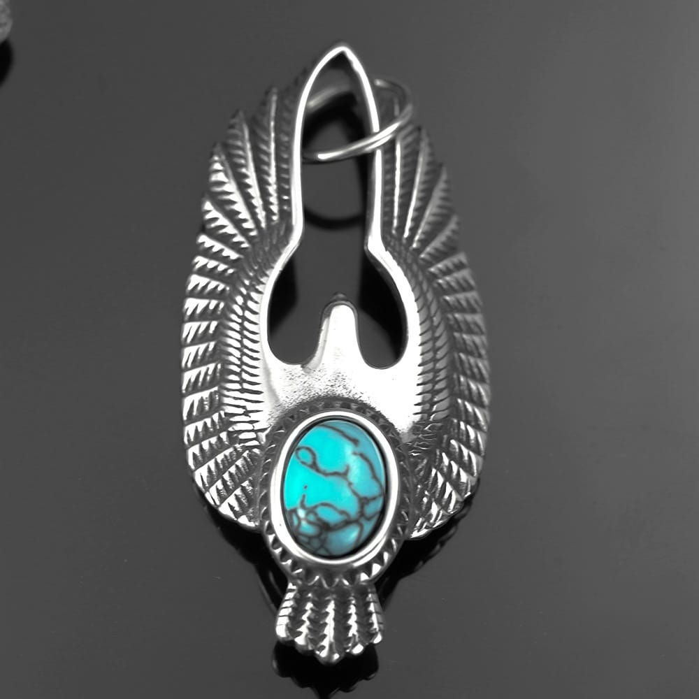 Kobine Men's Punk Turquoise Eagle Pendant Necklace