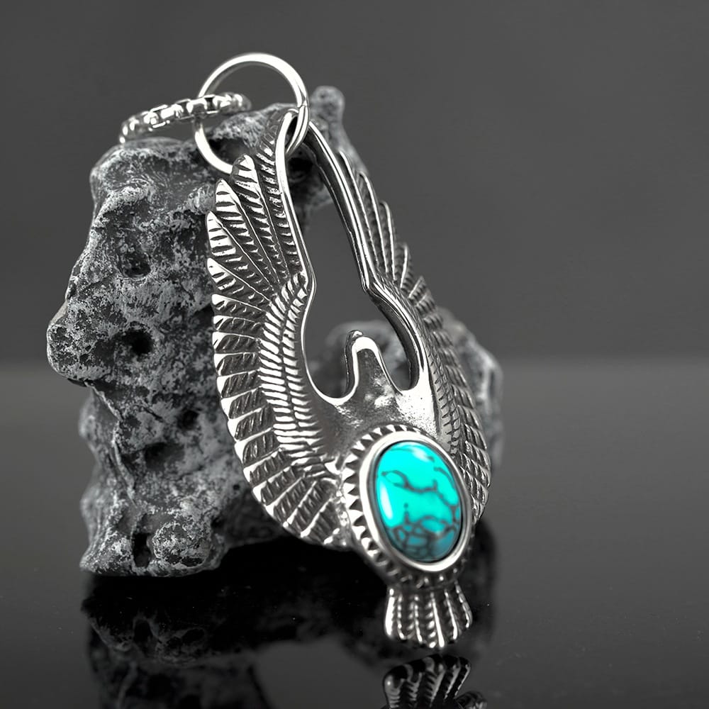 Kobine Men's Punk Turquoise Eagle Pendant Necklace
