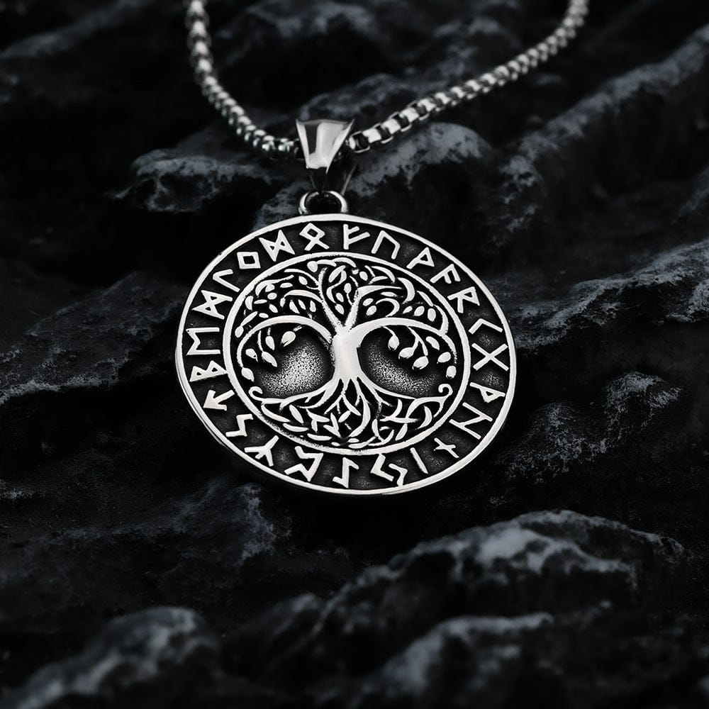Kobine Men's Punk Viking Runes Celtic Tree of Life Necklace
