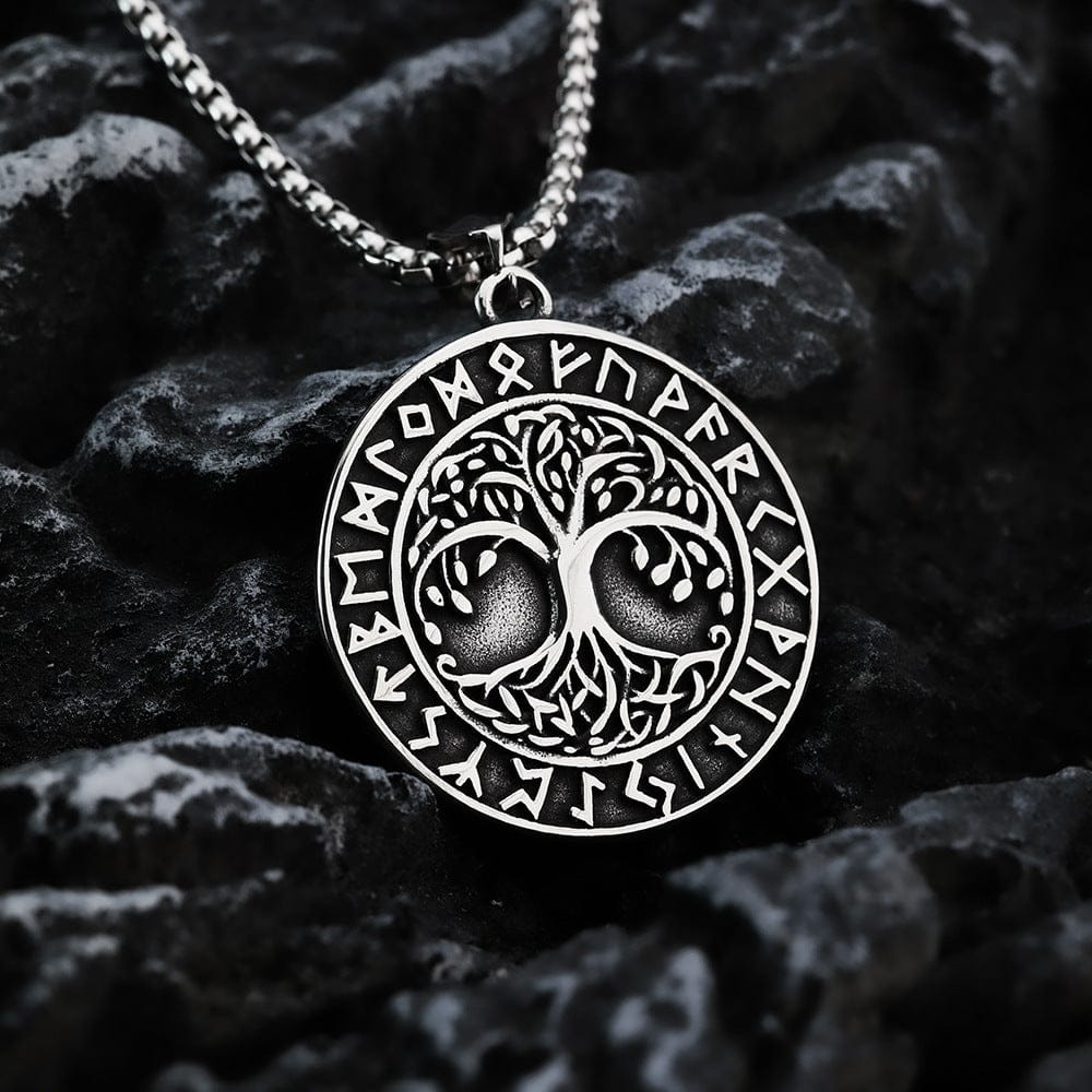 Kobine Men's Punk Viking Runes Celtic Tree of Life Necklace