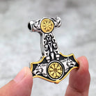 Kobine Men's Punk Viking Wolf Head Mjolnir Necklace