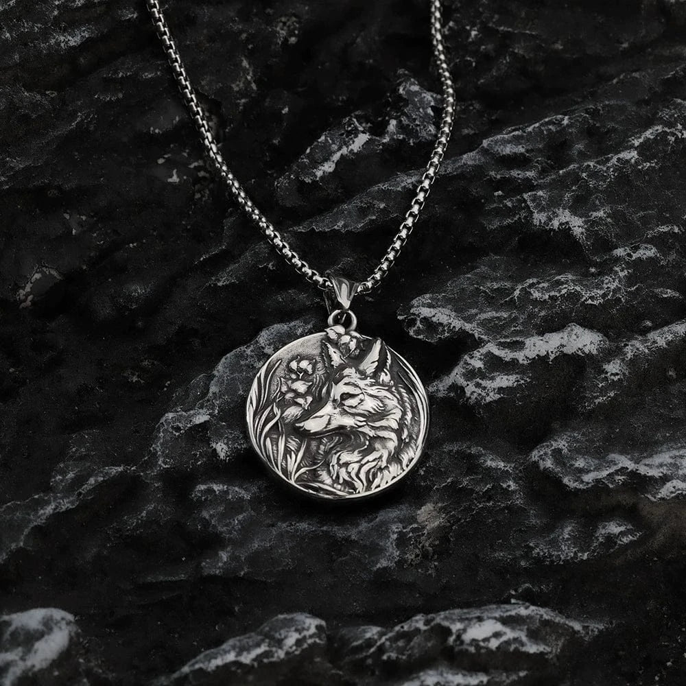Kobine Men's Punk Viking Wolf Head Round Necklace