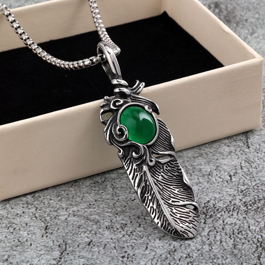 Kobine Men's Punk Vintage Feather Necklace