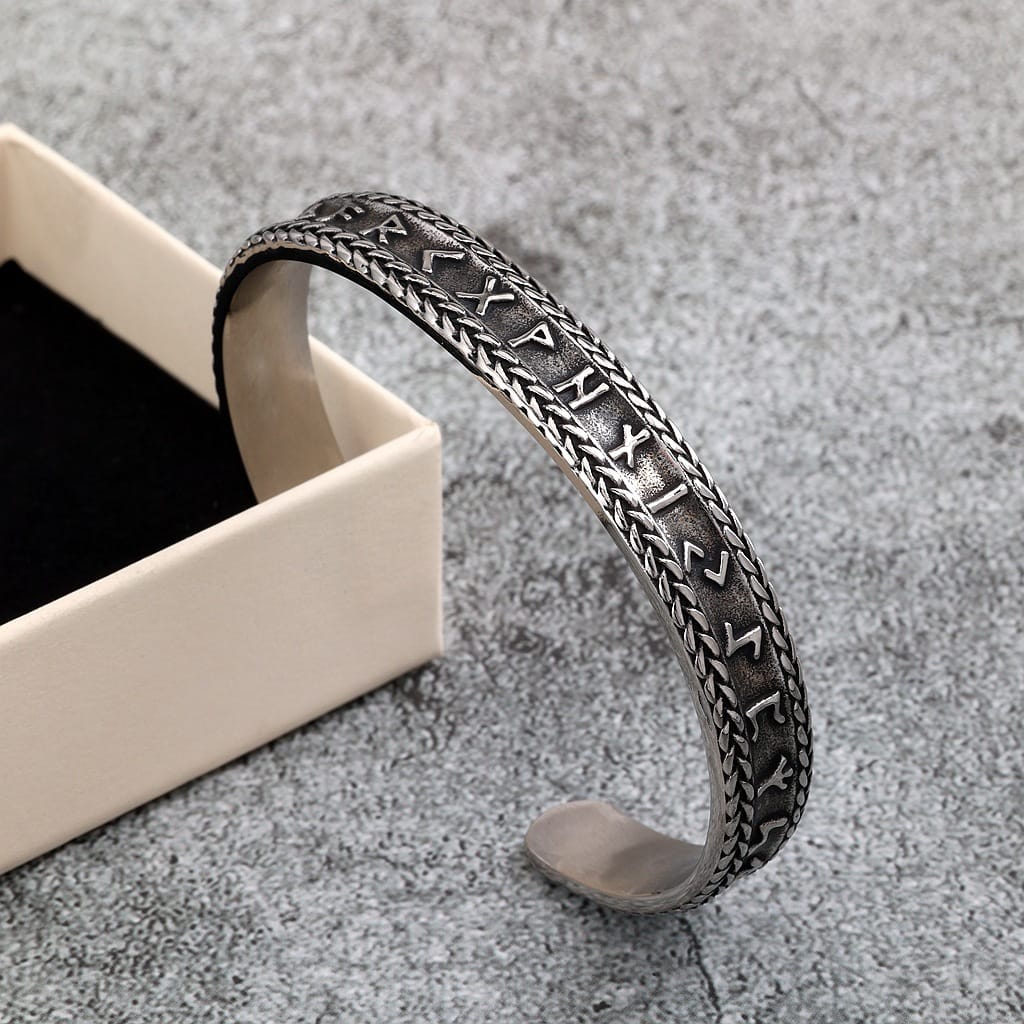 Kobine Men's Punk Vintage Letter Open Cuff Bracelet