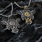 Kobine Men's Punk Vintage Raven Compass Pendant Necklace