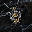 Kobine Men's Punk Vintage Raven Compass Pendant Necklace
