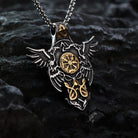 Kobine Men's Punk Vintage Raven Compass Pendant Necklace