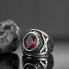 Kobine Men's Punk Vintage Simulated Ruby Carved Ring