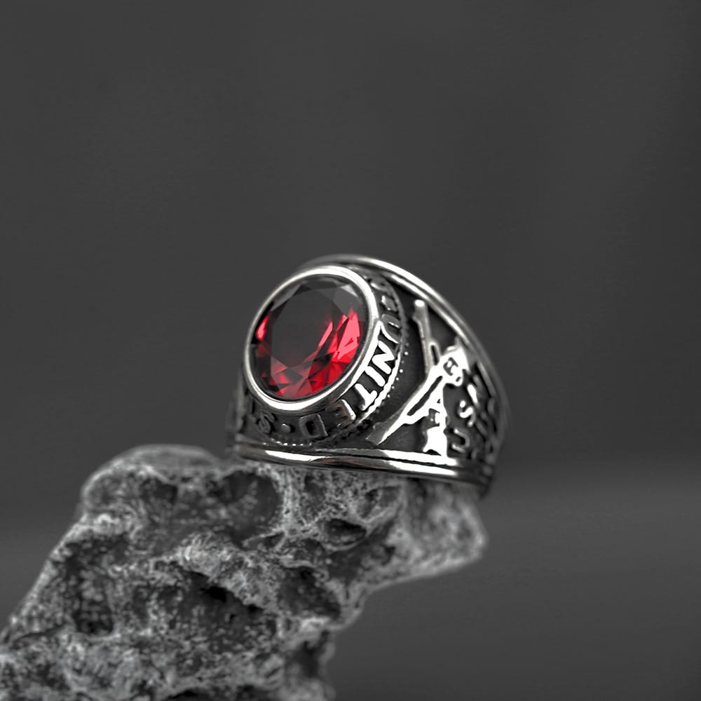 Kobine Men's Punk Vintage Simulated Ruby Carved Ring