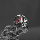 Kobine Men's Punk Vintage Simulated Ruby Carved Ring