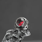 Kobine Men's Punk Vintage Simulated Ruby Carved Ring