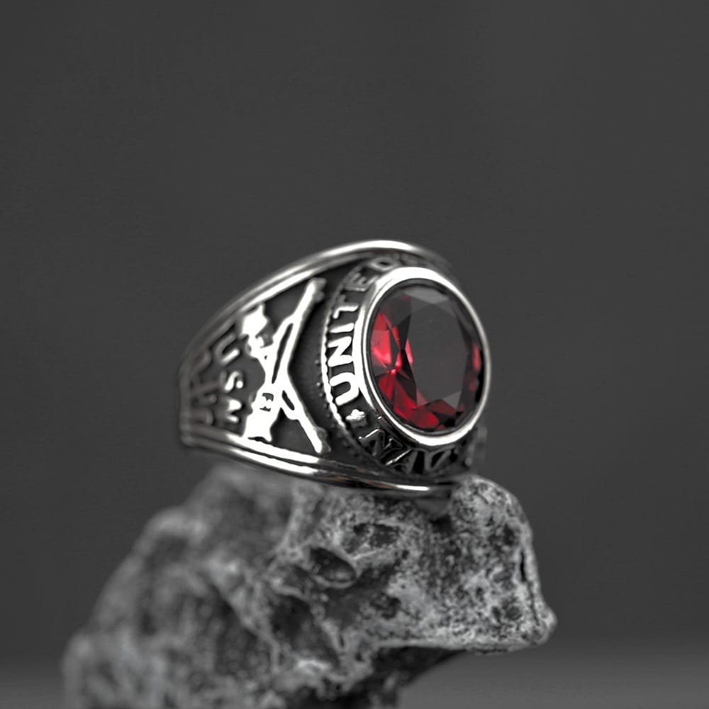 Kobine Men's Punk Vintage Simulated Ruby Carved Ring