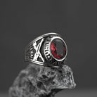 Kobine Men's Punk Vintage Simulated Ruby Carved Ring