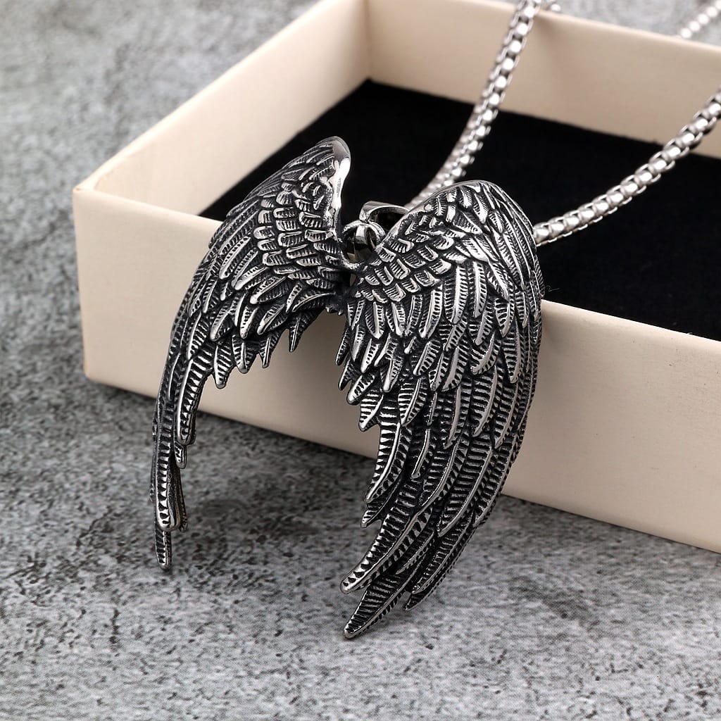 Kobine Men's Punk Vintage Wing Necklace
