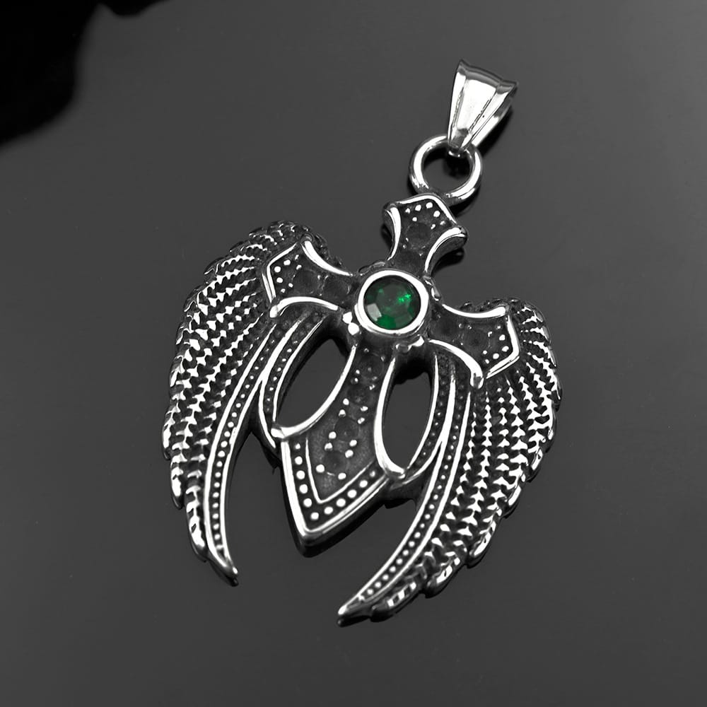Kobine Men's Punk Wing Cross Pendant Necklace
