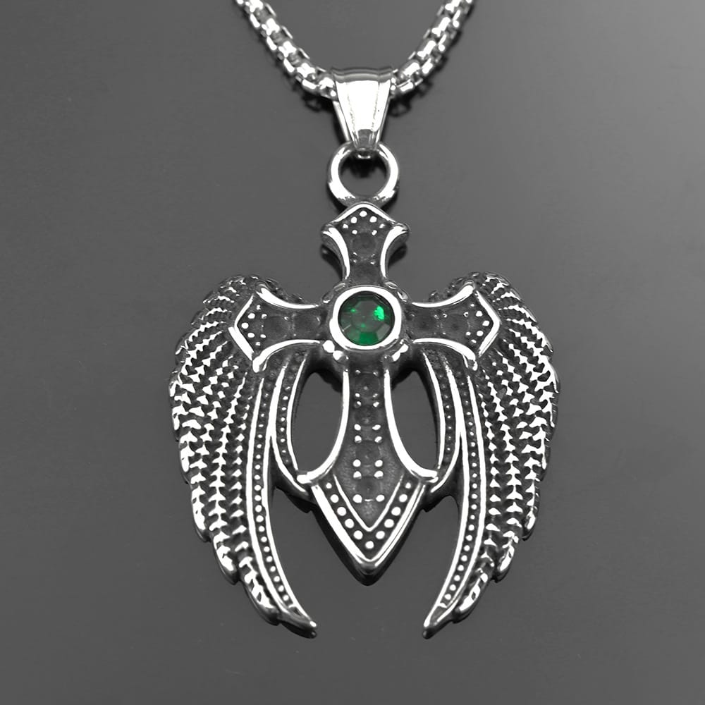 Kobine Men's Punk Wing Cross Pendant Necklace