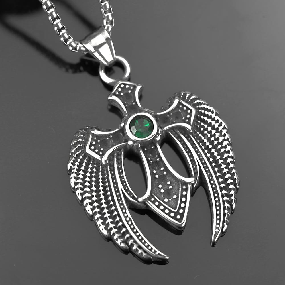 Kobine Men's Punk Wing Cross Pendant Necklace
