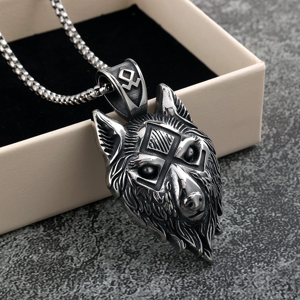 Kobine Men's Punk Wolf Head Necklace