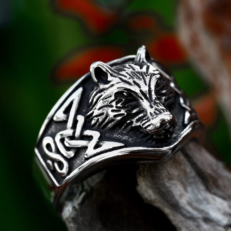 Kobine Men's Punk Wolf's Head Ring