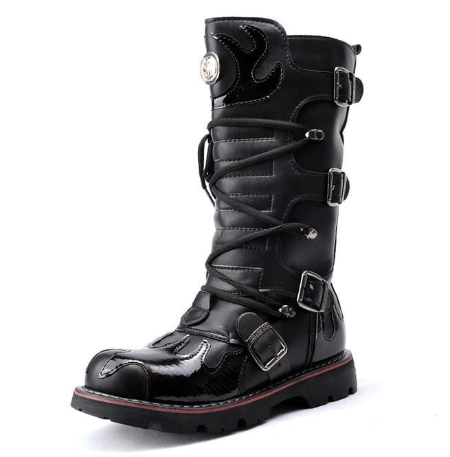 Kobine Men's Steampunk Fire Totem Black High Boots Motorcycle Boots